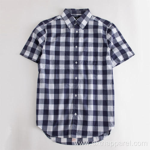 Plaid Short Sleeved Curved Hem Cotton Check Shirt